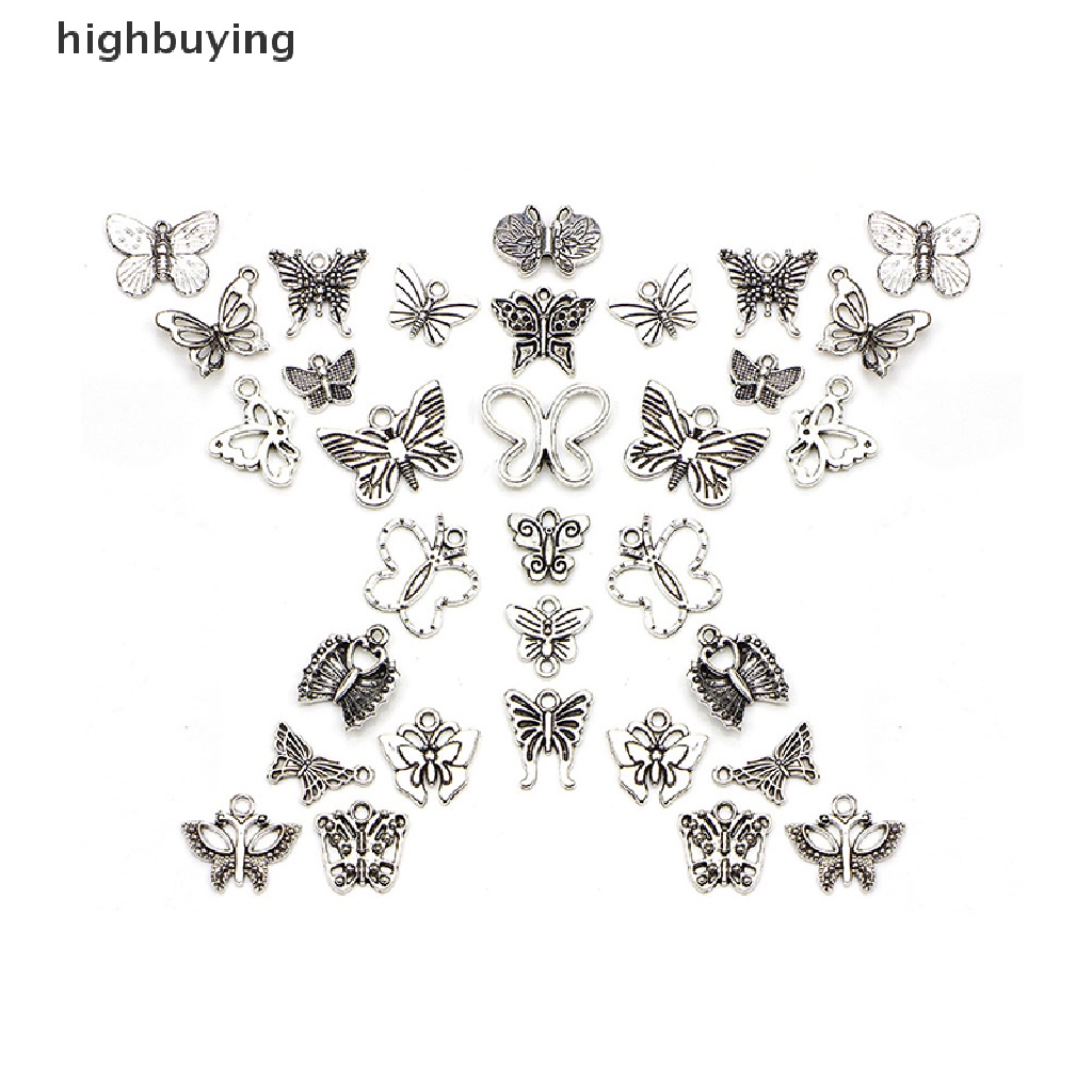 Hbid 60Pcs / Set Liontin Kupu-Kupu Silver Tibet Vintage Untuk DIY Craft / Perhiasan