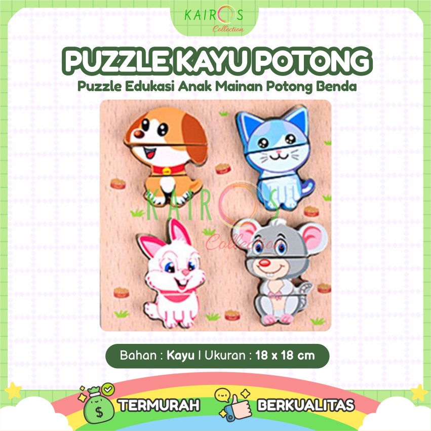 Puzzle Kayu Potong Mainan Anak Belajar Memotong