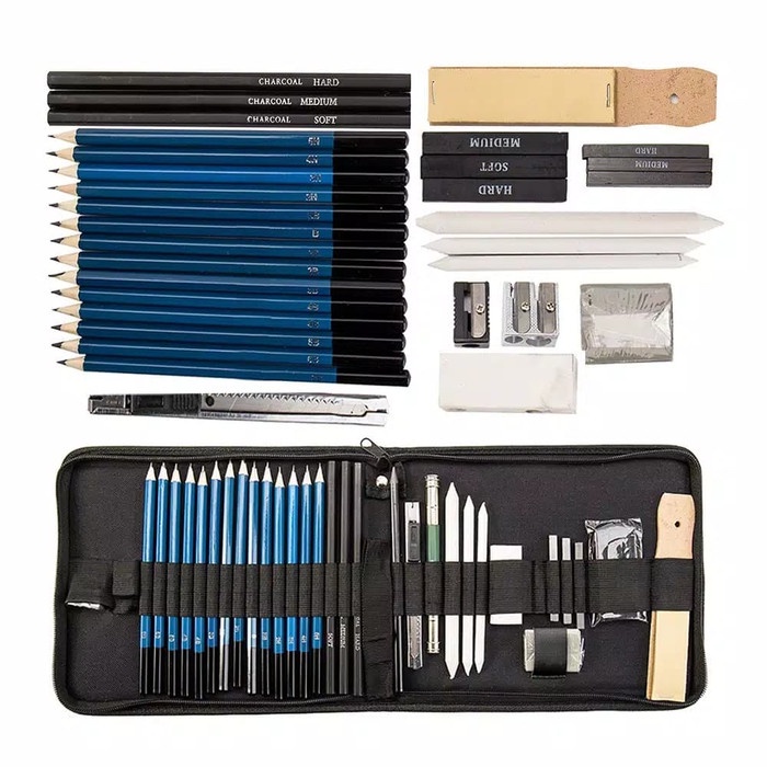 

(TERLARIS) Sketching 40 Pcs Pencil Set Drawing Kit Tools Pensil Gambar Sketsa Art