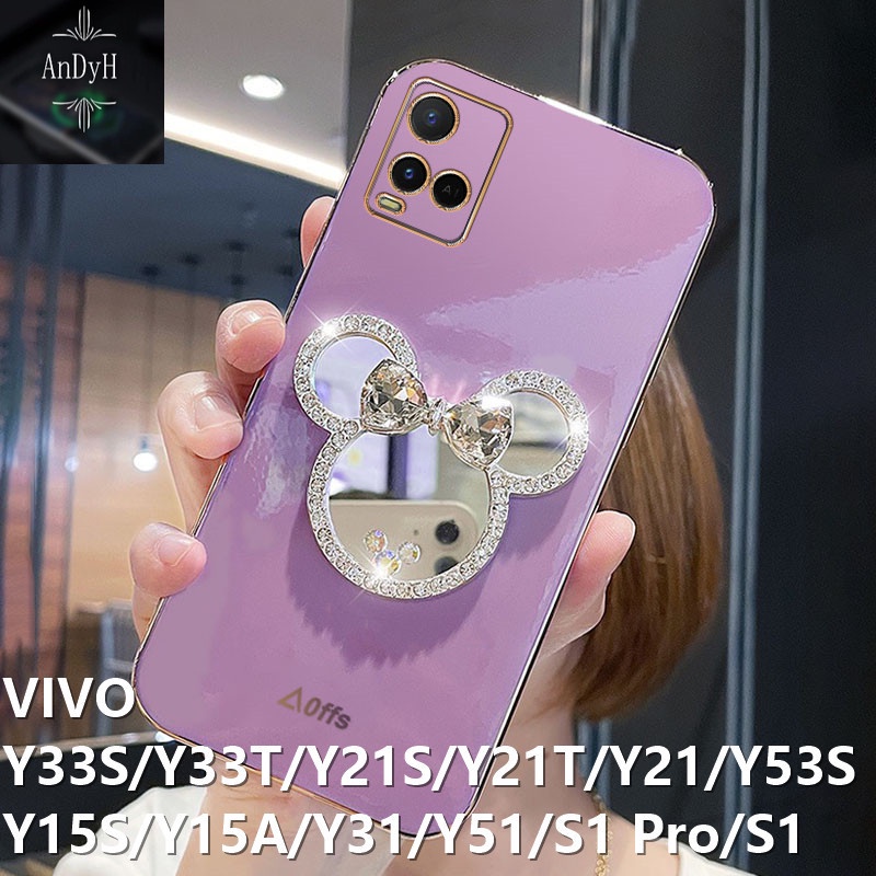 Case Handphone Motif Minnie Mouse Aksen Berlian Untuk VIVO Y15A / Y53S / Y31 / Y51