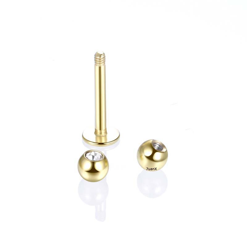 1 Piece Flat Head Labret Stud Lip Ring/Ear Cartilage Tragus Helix Piercing 16Gauge Stainless Steel with Zircon