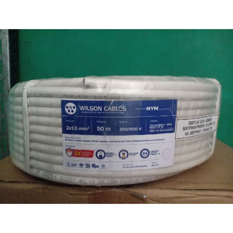Kabel NYM 2× 1,5 MM2 50 Meter / Kabel Tunggal  NYM WilSON CABLES