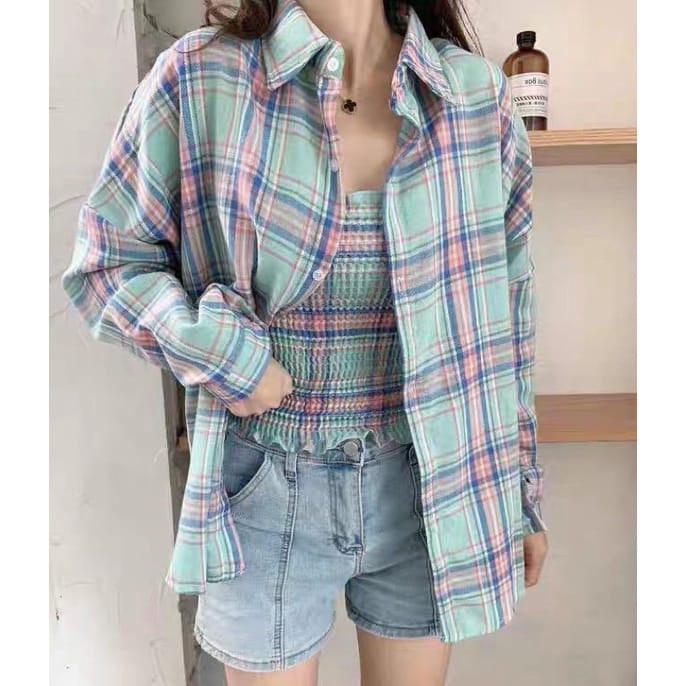 BEFAST - ZEC OOTD Setelan YOUYA / Set Canberra / Setelan Wanita Terbaru / Set Daleman Tanktop+Luaran Kemeja / Set OOTD Ala Wanita Korean