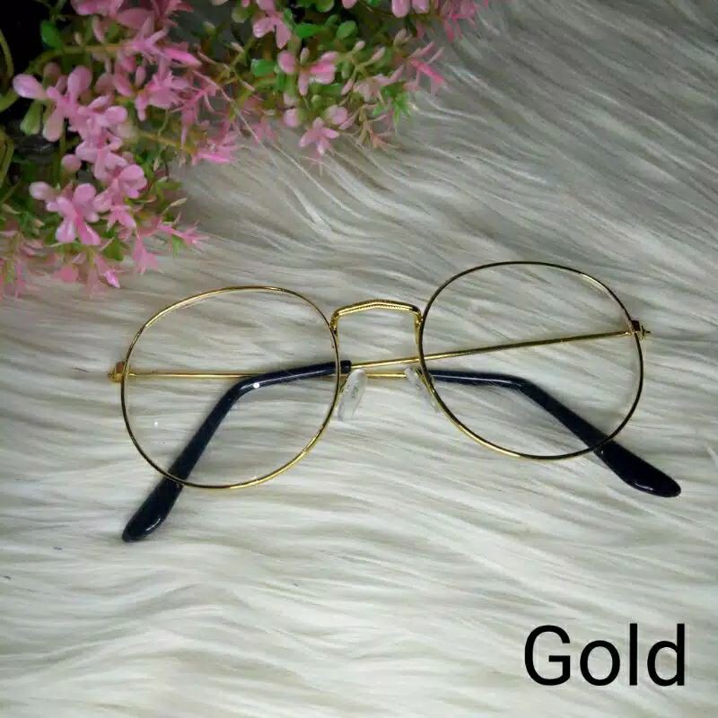 kacamata OVAL Bingkai besi Fashion Wanita Pria ( kode 01) TOSERBA GALERY-Gold