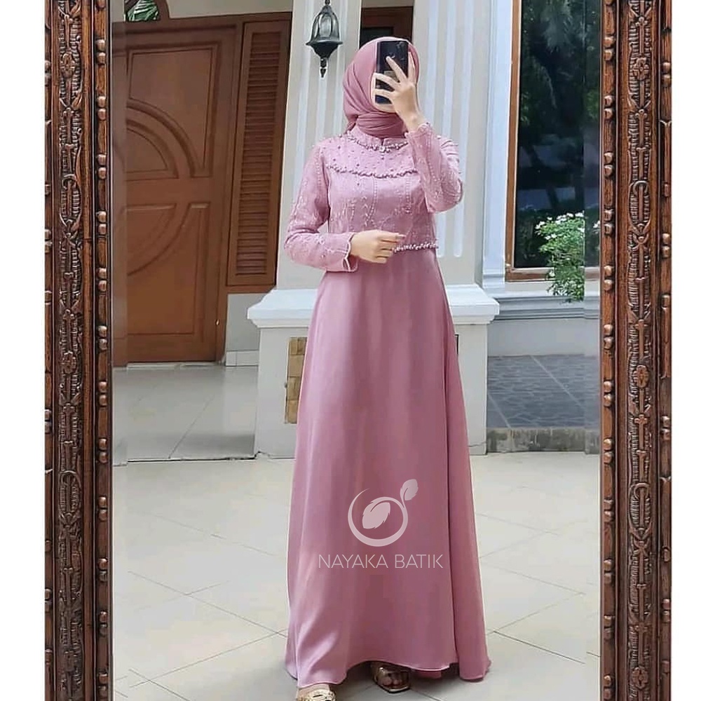 [MAXI SERIES LEBARAN] Maxi Dress Tiara Tulle Mutiara - Gamis Remaja Kekinian - Dress Pesta Kondangan - Gamis Brukat - Baju Lamaran