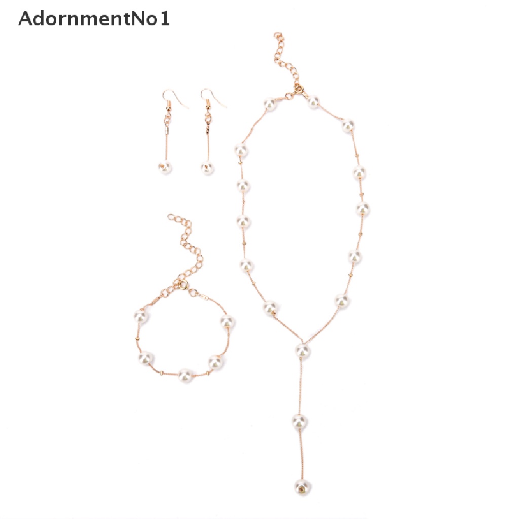 (AdornmentNo1) Set Kalung + Gelang + Anting Gantung Tusuk Lapis Emas Multilayer Aksen Mutiara Imitasi Untuk Wanita