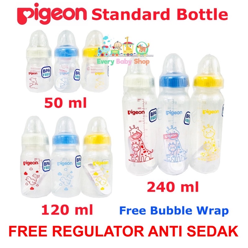 PIGEON STANDARD Botol Susu Bayi 50ml / 120ml / 240ml Standar Assort + SILICONE NIPPLE / Dot Silikon Slim Neck Baby Bottle