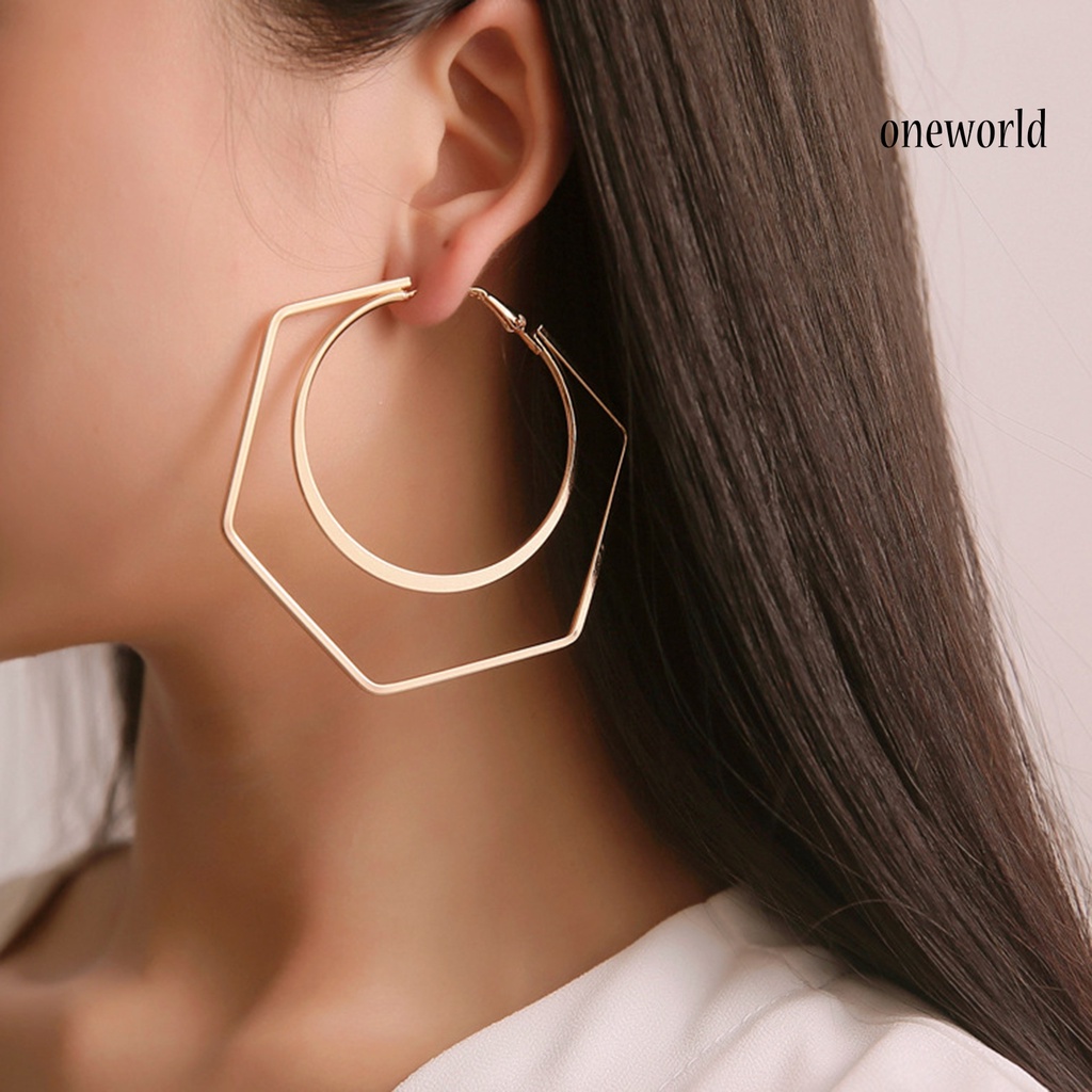 OW# 1 Pair Unique Women Exaggerated Geometry Big Round Hexagon Drop Earring Jewelry Accessory for Shopping