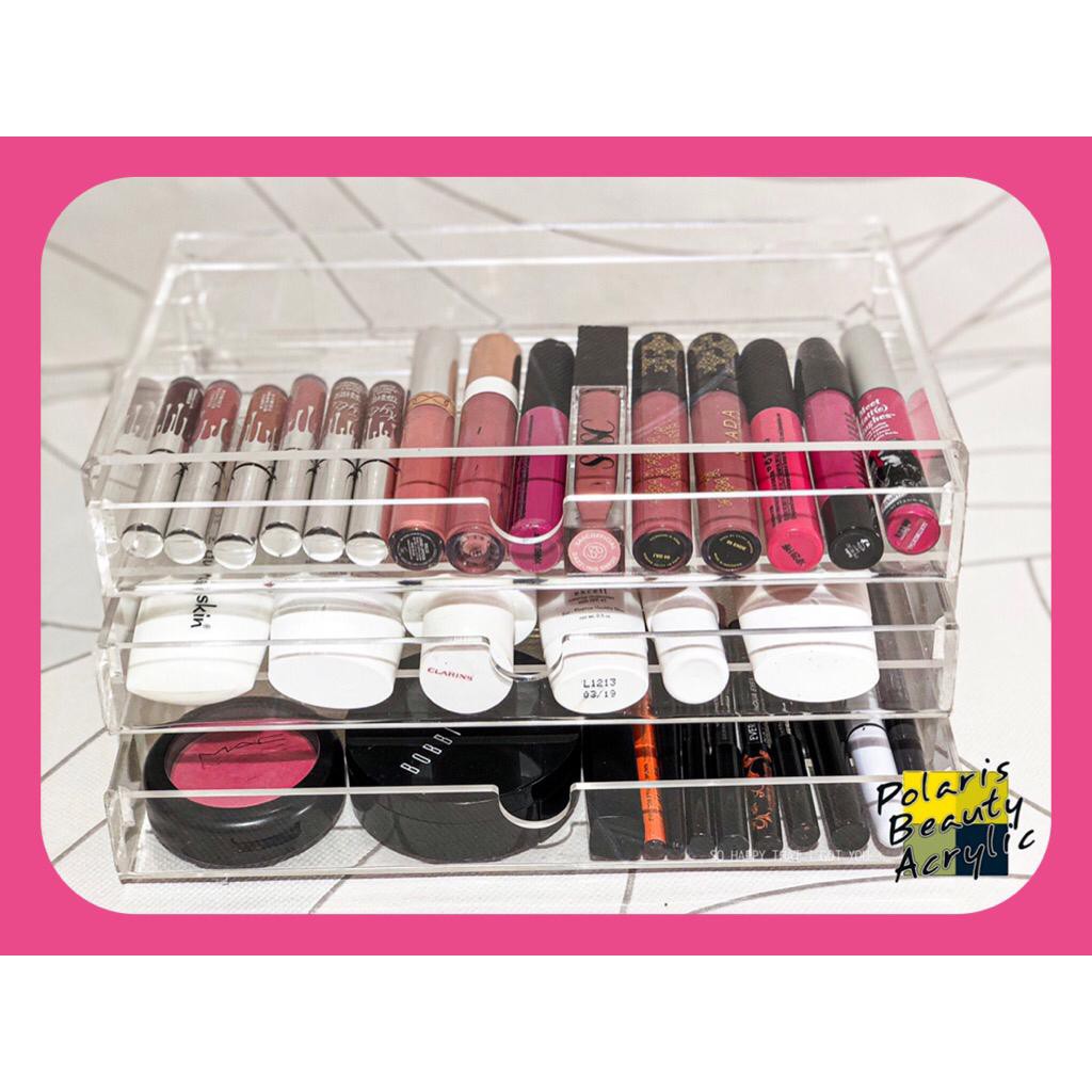 RAK KOSMETIK ACRYLIC-TEMPAT MAKEUP AKRILIK-BEAUTY CASE AKRILIK-3DRAWER