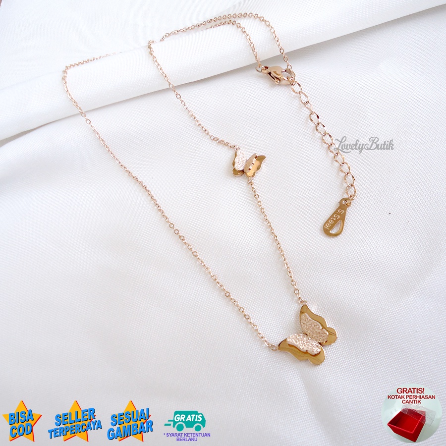 Lovelybutik - Kalung Titanium Wanita Anti Karat Ori Import Br3nda Kalung Cewek Model Baru Liontin Kupu-Kupu Bonus Kotak Perhiasan