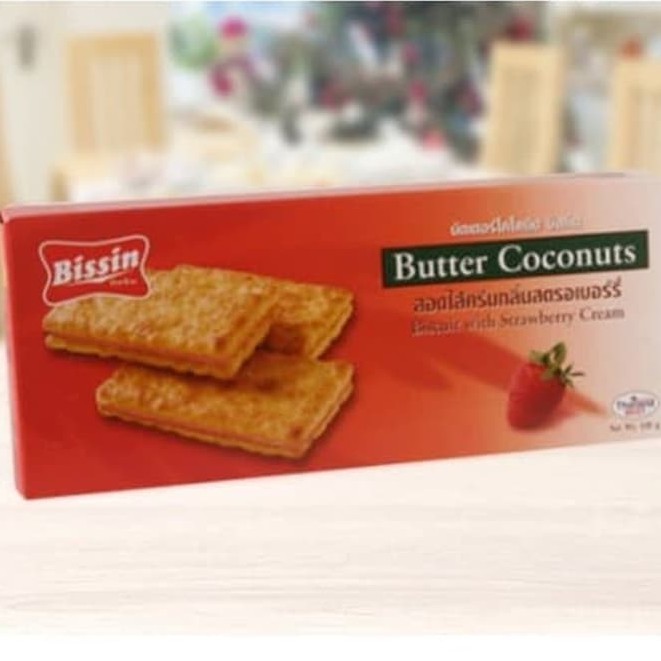 Bissin Butter Coconut Biscuit with Strawberry Cream 150gr Biskui Wafer Asli Thailand