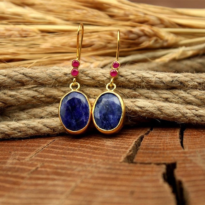 Anting Gantung Lapis Lazuli Imitasi Model Buah Pir Vintage Untuk Wanita