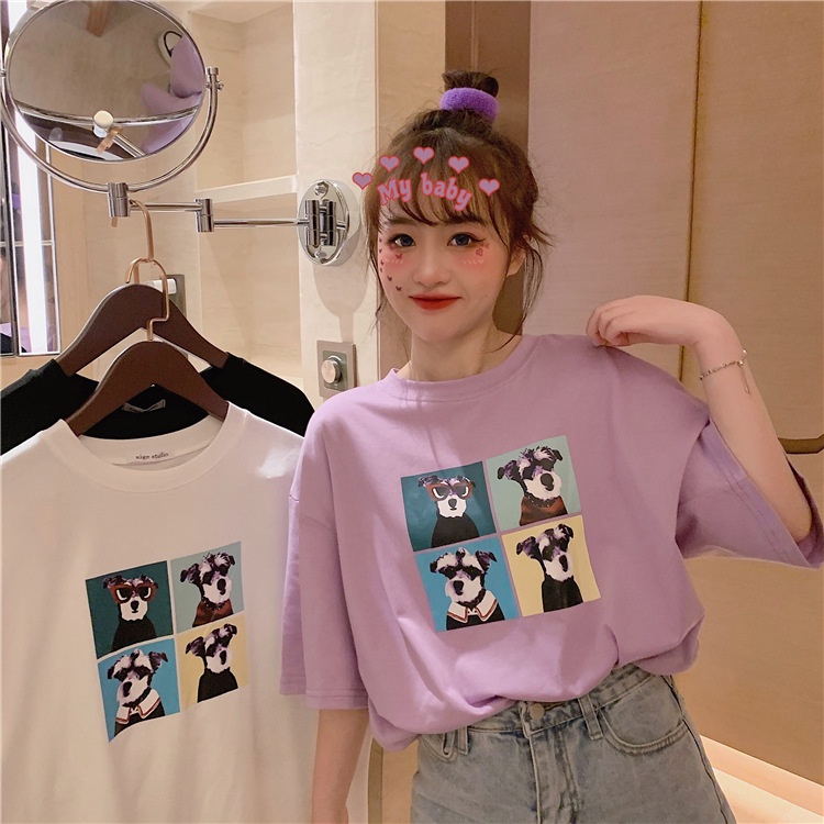 [littlecrab] Kaos Oversize Doggy Couple Teman Pacar T-shirt Oversize Puzzle Anjing Lucu Korean Style