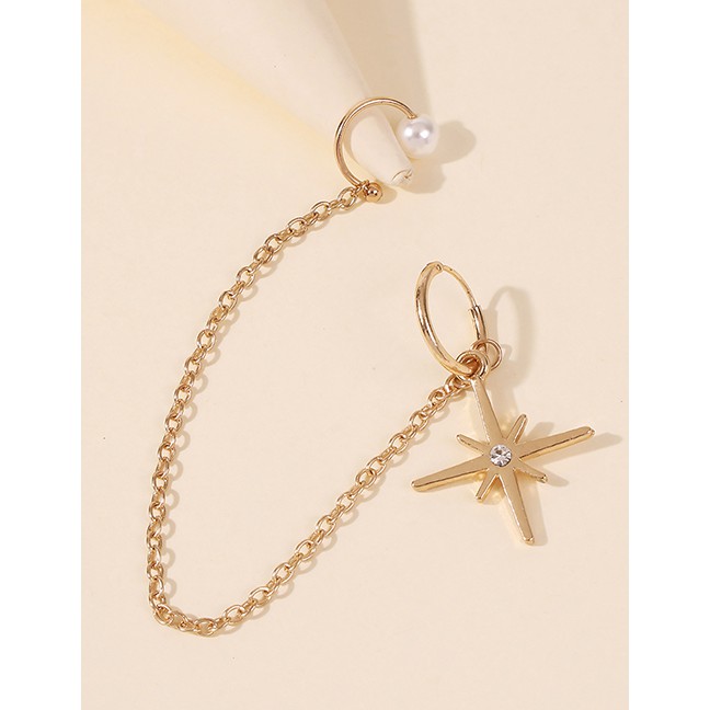 LRC Anting Tusuk &amp; Jepit Fashion Gold Color Alloy Pearl Chain P85722