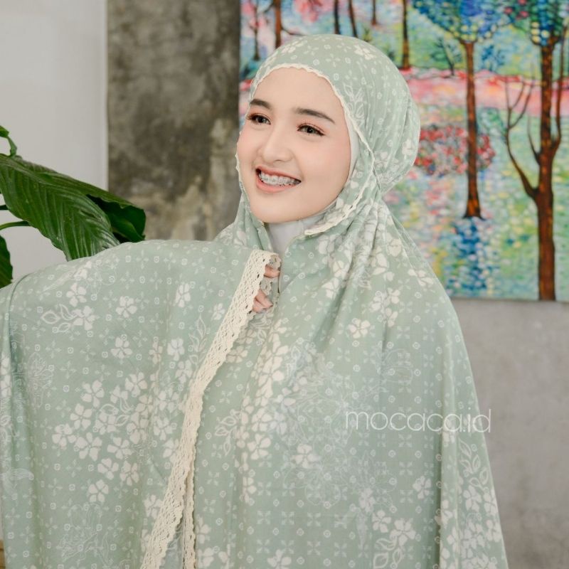 mukena rayon uniqlo premium jumbo 2 in 1 sleting depan motif painting unik