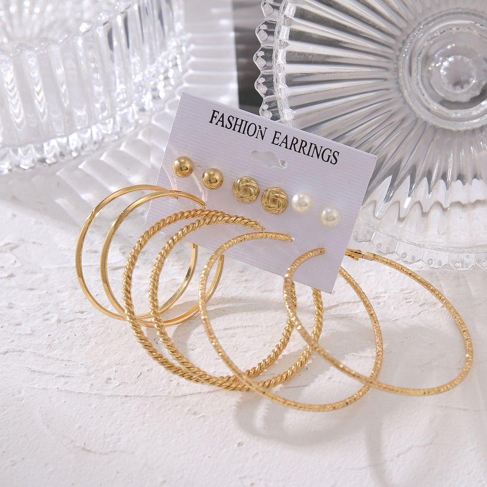 Mxbeauty Anting Hoop set Trendi 6pasang/set Sederhana Bentuk Bulat Hadiah Pesta Gaya Bohemian Berlian Imitasi Gadis Gaya Korea Earrings