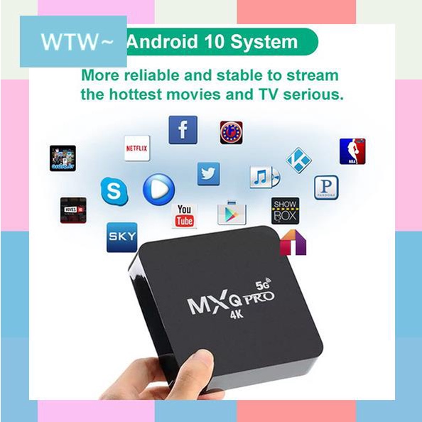 WTW MXQ Pro Android TV Box 4G RAM+64G ROM Network Set-Top Box 5G WiFi Home Remote Control Media Player Set Top Box Android Smart TV Box