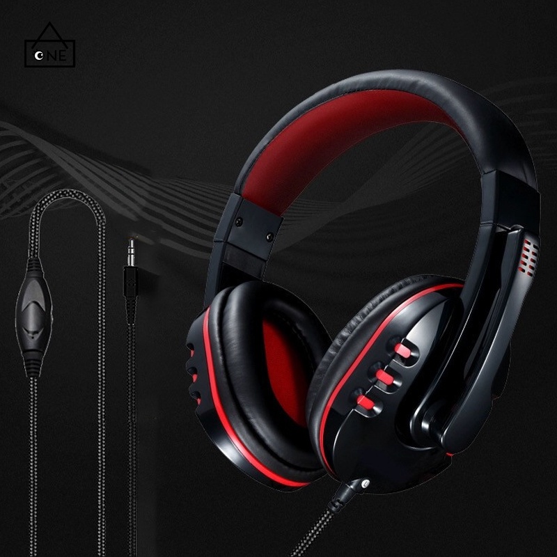 COD❤Headset gaming dengan mic 3.5mm Bass Stereo Kompatibel dengan komputer dan ponsel