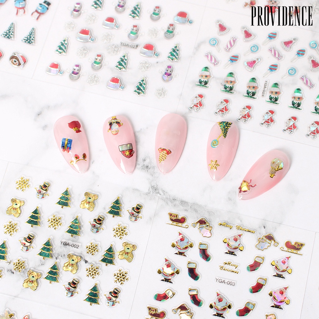 Providence 24Pcs/Set Nail Sliders Christmas Patterns Non-Fading Colorful Xmas Decorations Mix Colorful Transfer Foil for Manicure