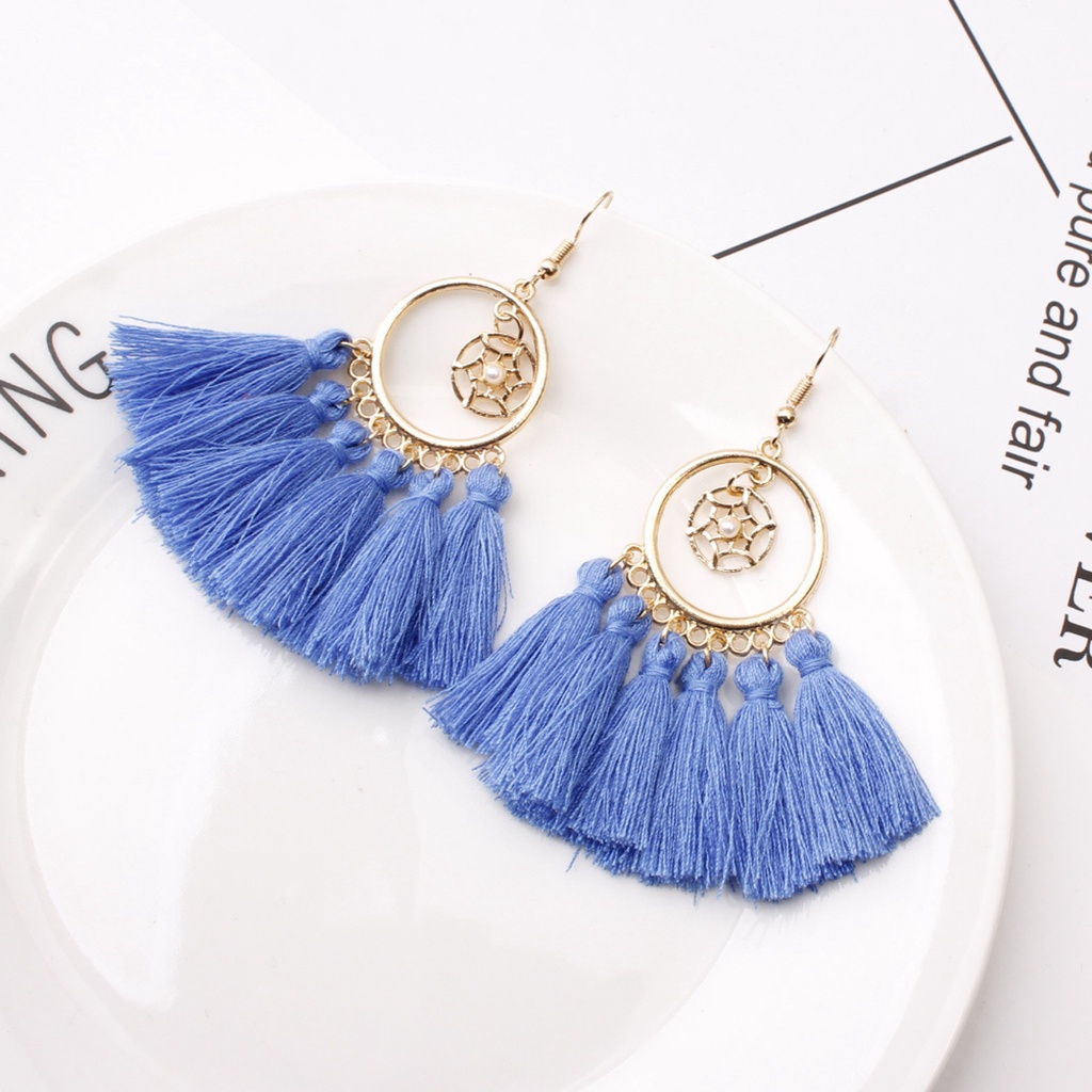 Fashion Dreamcatcher anting-anting wanita Bohemian ethnic style elegan rumbai anting-anting panjang