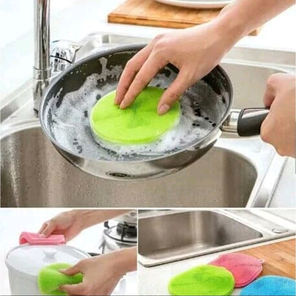 Spon Silikon Cuci Piring BULAT Anti Kuman Bakteri Pencuci Piring Panci Spons Sikat