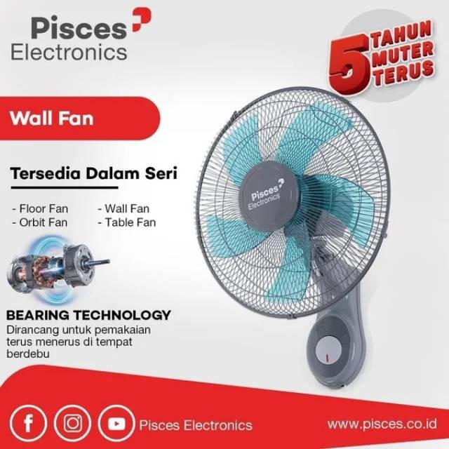 Pisces Wall Fan 1611 Pro Kipas Angin Dinding 16 Inch Teknologi Bearing Garansi 5 Tahun Original