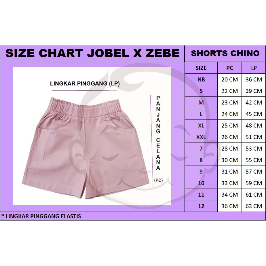 Jobel 0-12 Tahun Celana Chino Anak Perempuan Shorts Chino Girl edition Chinos x Zebe