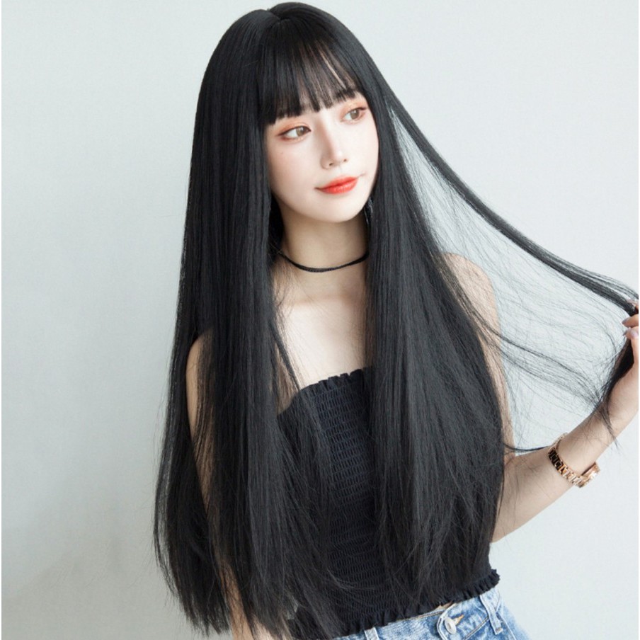 WDA-10 wig daily lolita rambut palsu panjang straight lurus poni bob