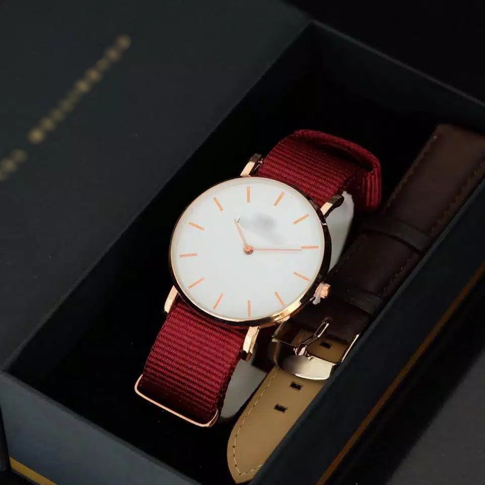 JAM TANGAN PRIA WANITA WD KANVAS PETITE PAKET TALI KULIT || JAM TANGAN FASHION MURAH WD CEWEK COWOK PASANGAN COUPLE