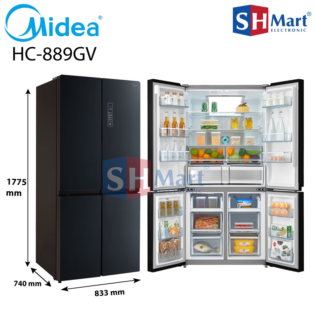 KULKAS SIDE BY SIDE 4 PINTU MIDEA HC-889WE / HC889WE HC-889GV HC889GV INVERTER HEMAT LISTRIK GARANSI RESMI (MEDAN)