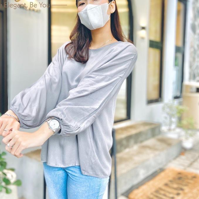 ♧ Blouse Rayon Polos PREMIUM Wanita Lengan Panjang Balon Kerut ❁