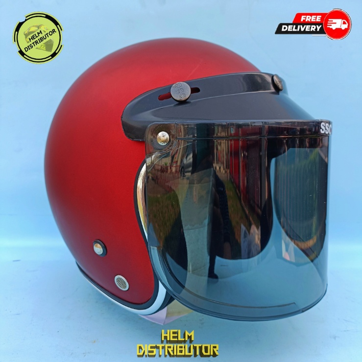 HELM BOGO DEWASA KACA DATAR, HITAM DAN BENING, LIS CHROME,KUALITAS PREMIUM UNTUK PRIA DAN WANITA COD