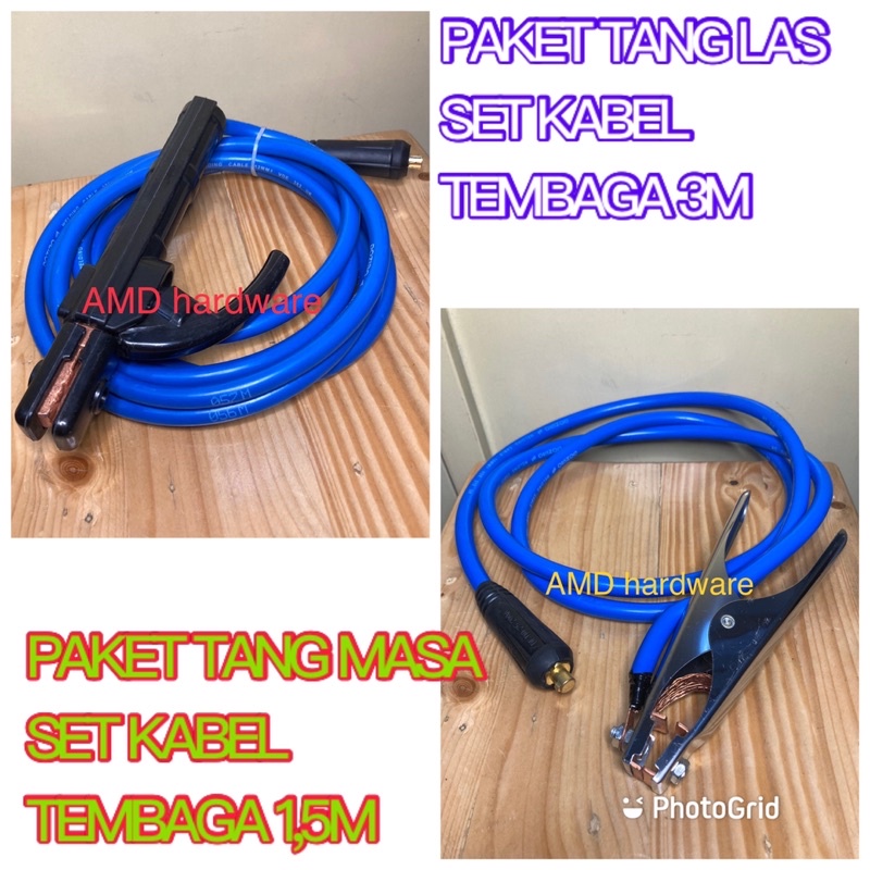 PAKETAN STANG LAS SET 200A & TANG MASA massa 300A + Kabel Las Tembaga 3M utk Mesin MMA 120-200 daide