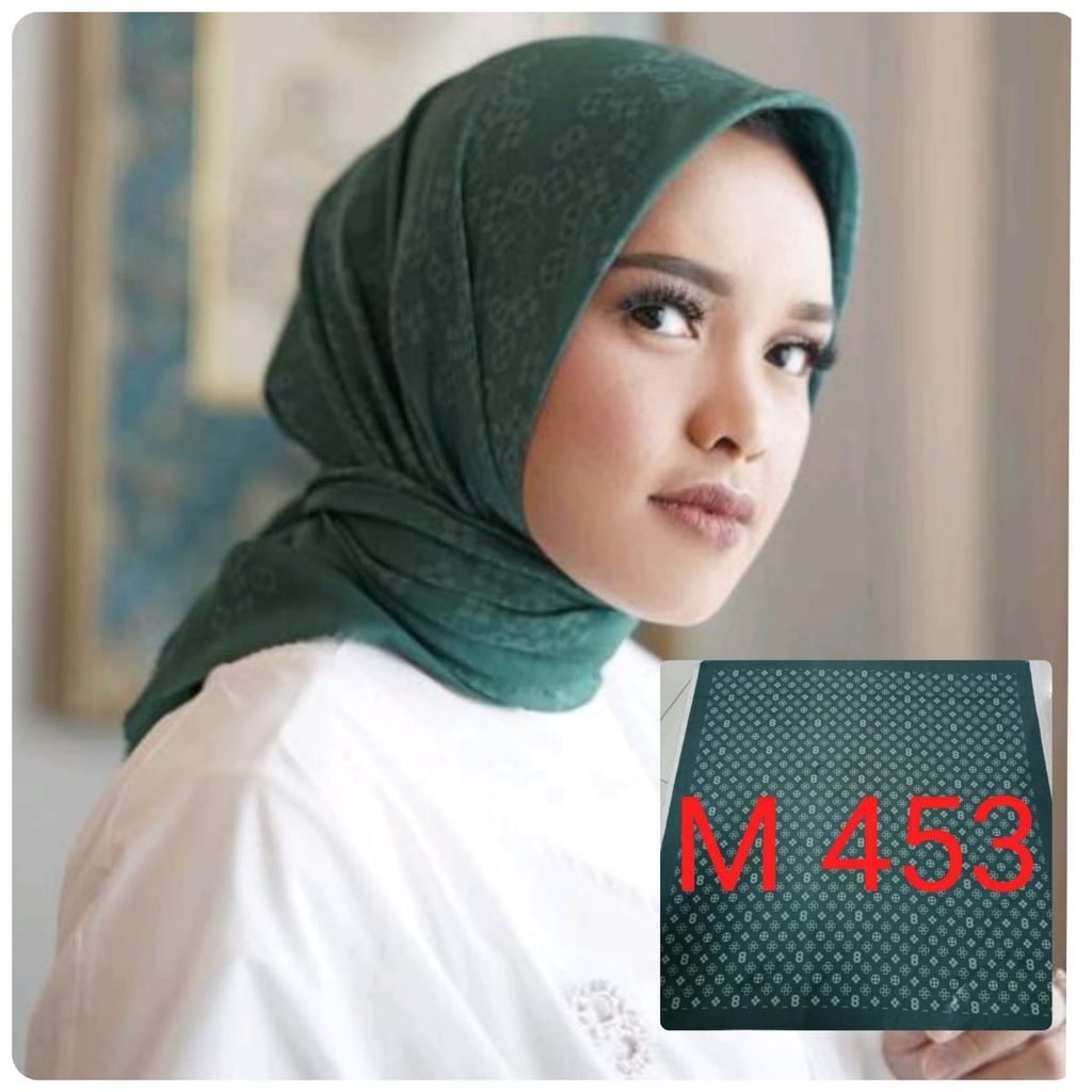 BESTSELLER Hijab Segiempat Voal Motif Printing Lasercut Kerudung Motif Square Grosir Jilbab Murah NN hijab-Mono Green