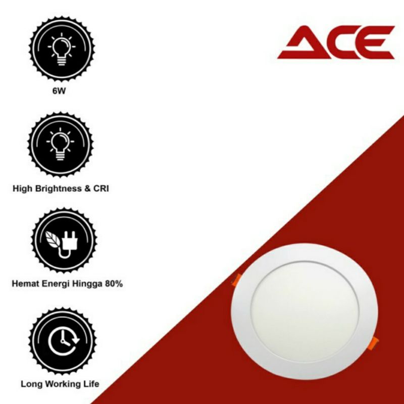 Ace Led Panel inbow 6w Bulat nyala 6500K &amp; 4000K . led panel IB 6watt bulat