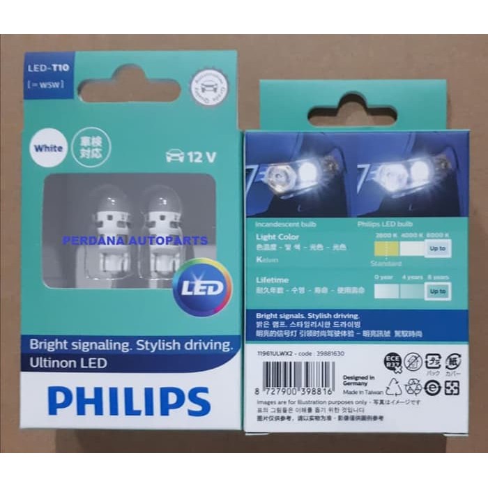 T10 PHILIPS LED Vision 6000K Lampu Senja Mobil