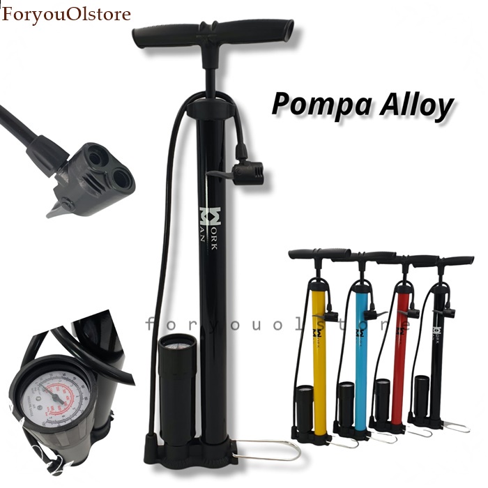 Pompa Alloy WorkMan/ Odessy Alloy Pump Ban Motor Sepeda Bola Lengkap Kompa Angin Tangan/ Pompa bola