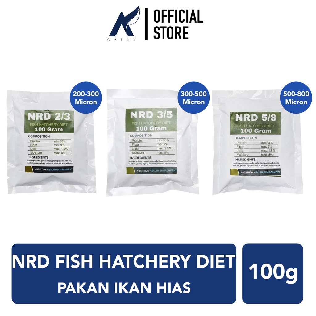 NRD 2/3-3/5-5/8 Makanan-Pelet-Pellet Ikan Hias Cupang-Guppy-Molly-dll 200-300-500-800 Micron-Mikron 