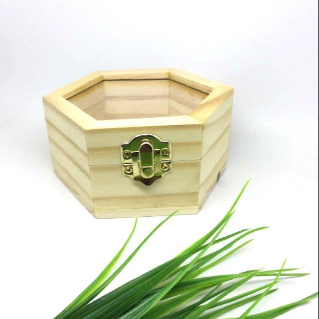 Ring box segi enam belum di hias - Kotak cincin kayu rustic hexagonal - box seserahan rustic