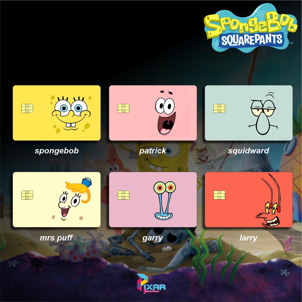 STIKER ATM PELINDUNG SKIN CARD STICKER MOTIF BIKINI BOTTOM SPONGEBOB LEM KUAT SUDAH DILAPISI ANTI GO