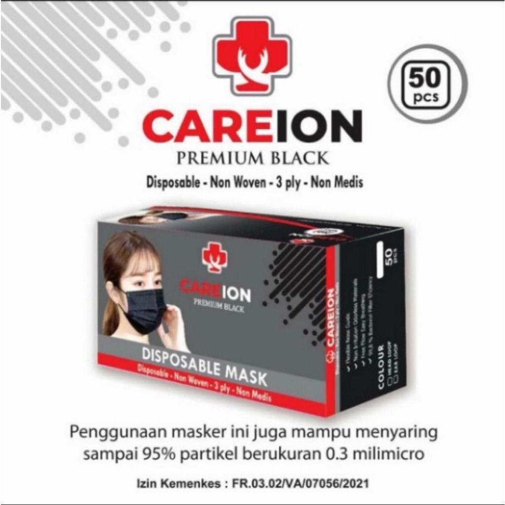 Masker Earloop Careion Hitam 1Box Isi 50pcs 3ply Murah