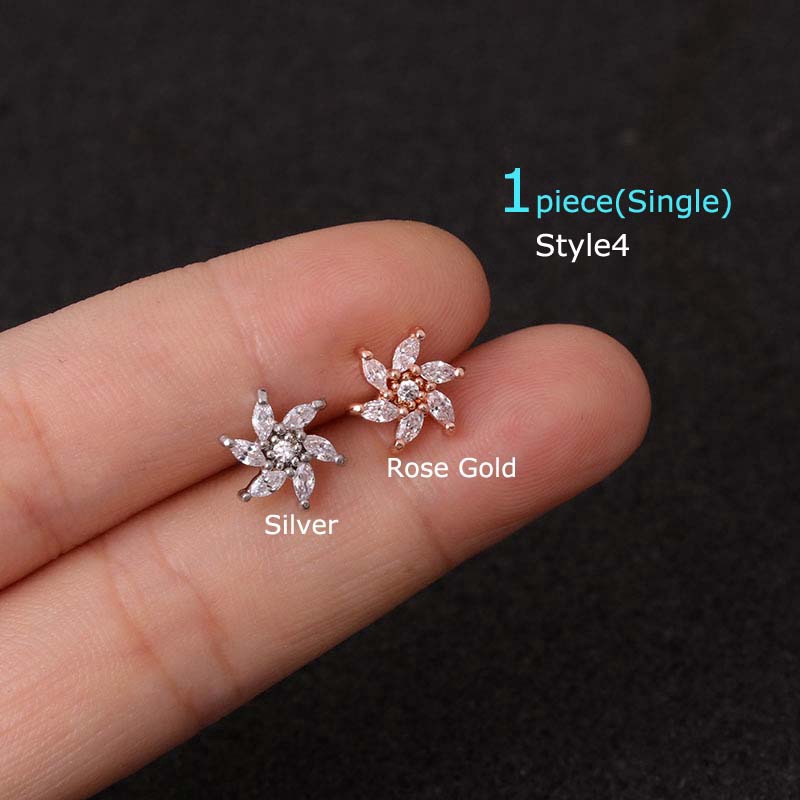 1piece stainless stud with zircon earrings stud 6mm bar cartilage tragus piercing helix