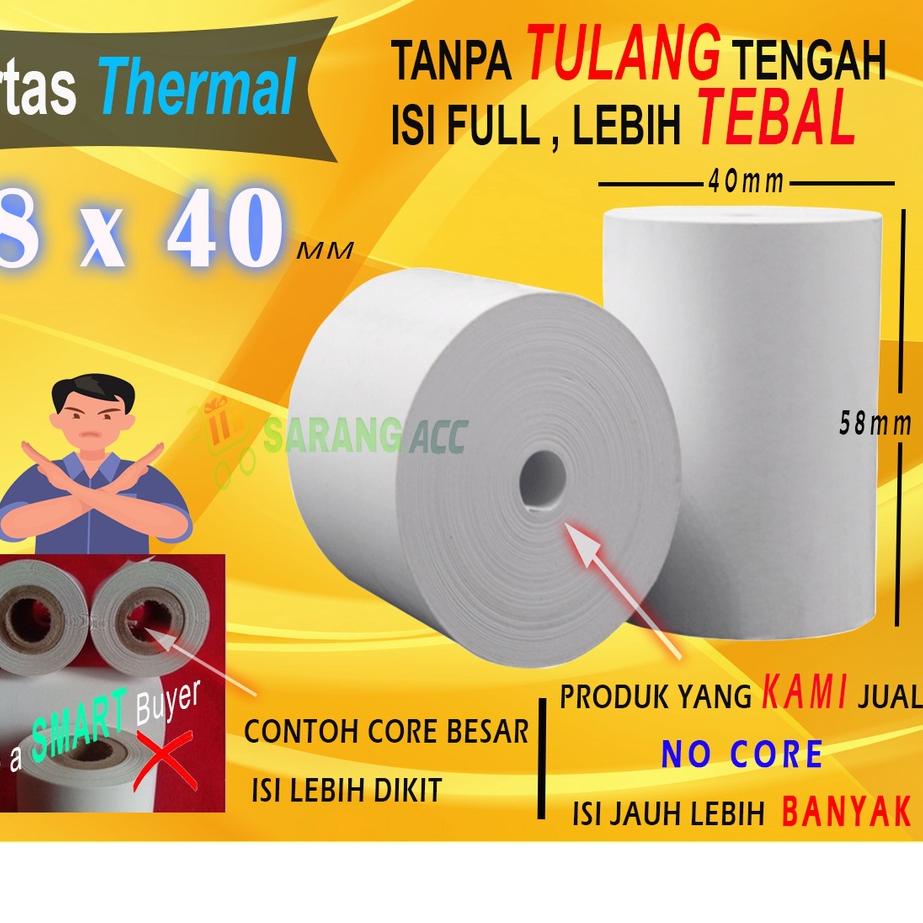 

Terbaik! 58 X 40 MM Kertas Struck Printer Thermal TEBAL 58x40mm ISI 10 Roll