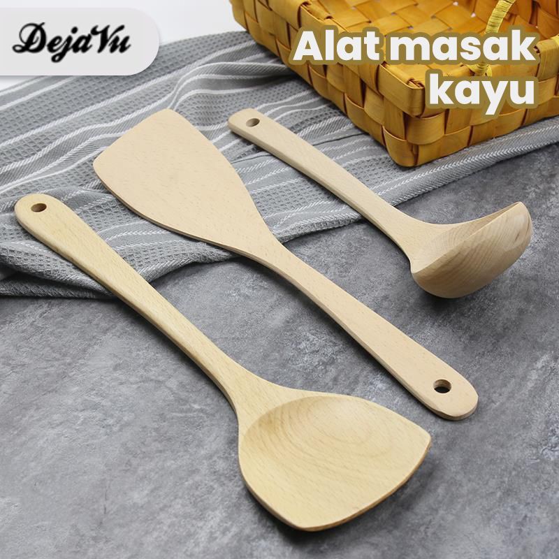 Dejavu Spatula Sutil Kayu Sodet Spatula Kayu Sendok Sup Pengaduk Nasi Adonan Centong Bulat HLS201