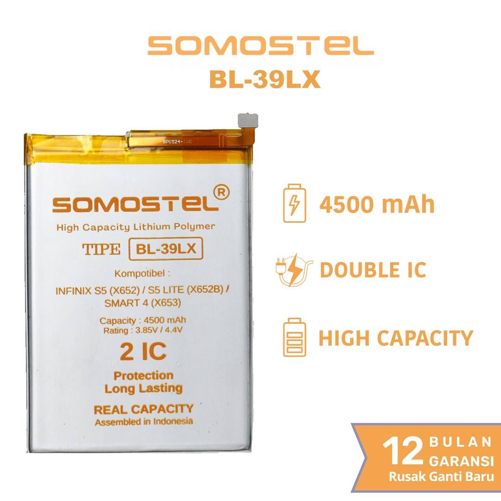 Somostel - BL-39LX Infinix S5 X652 / S5 Lite X652B / Smart 4 X653 Batre Batrai Baterai