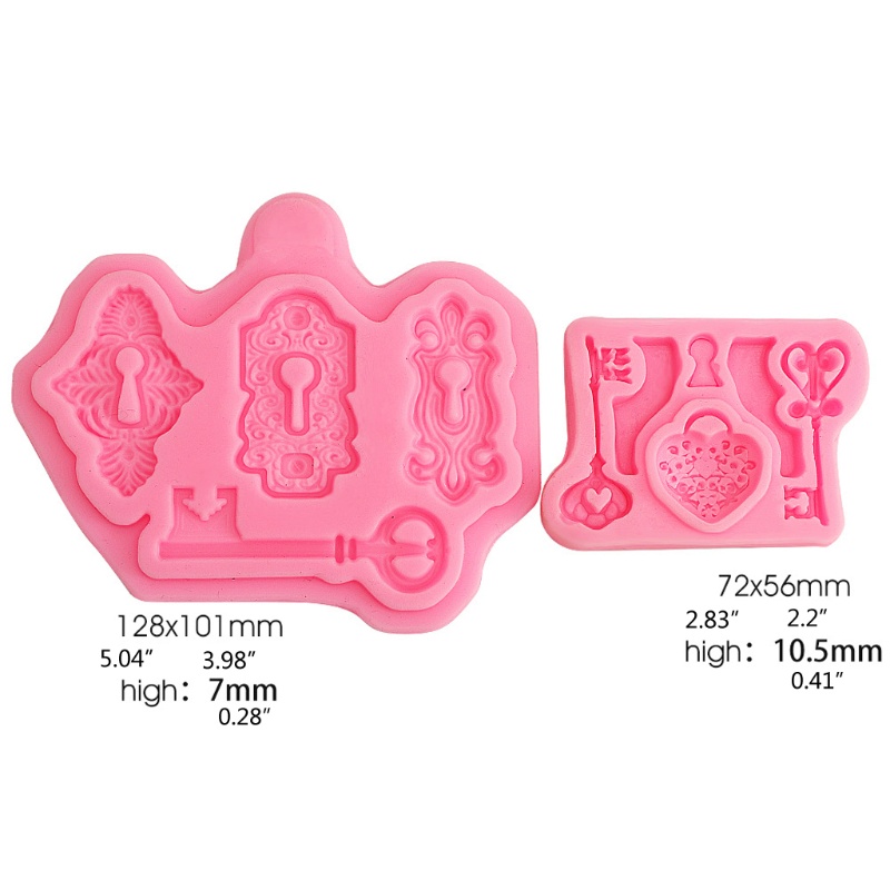 SIY  2Pcs Vintage Key Lock Cake Fondant Mold Kit Keyhole Silicone Mold for Cake Decor Sugarcraft Chocolate Epoxy Resin Craft