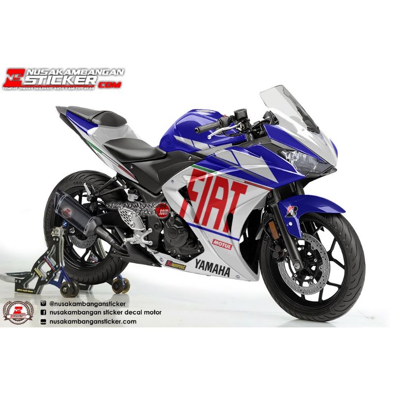 Decal Stiker Motor Yamaha R25 Full Body Fiat Biru Putih Racing Team Sticker Variasi Custom Bahan Qua