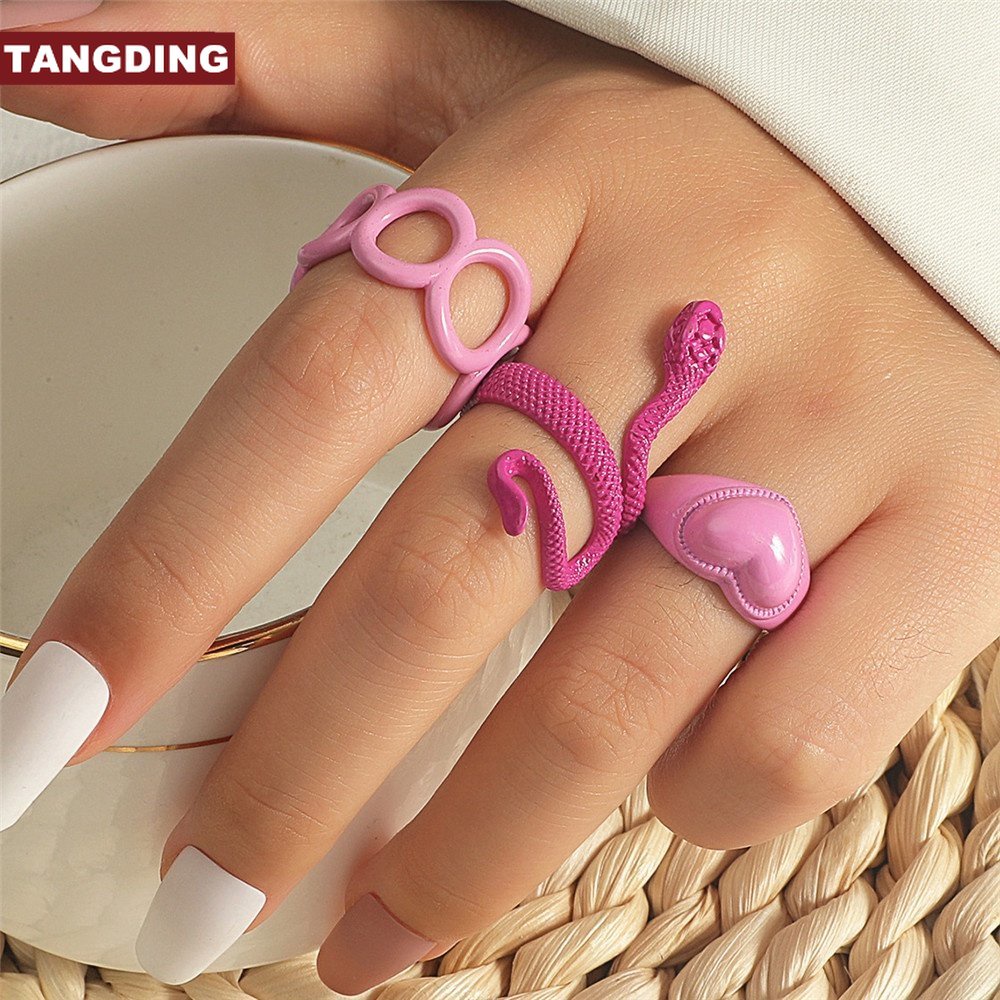 【COD Tangding】3pcs / Set Cincin Gelang Desain Geometri Serpentine