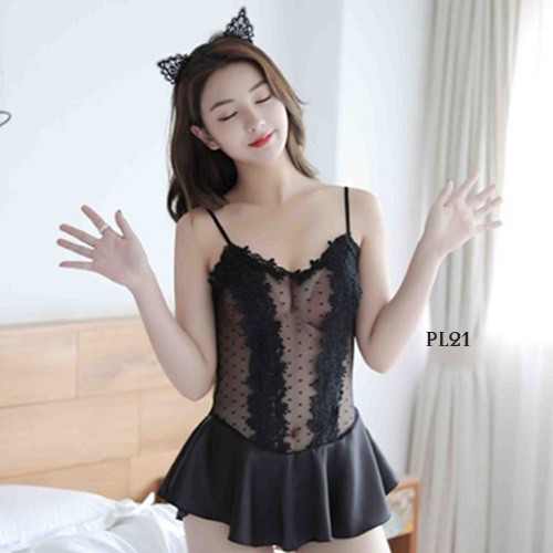 [SIAP KIRIM] BAJU TIDUR SEKSI NIGHTGOWN LINGERIE SEXY SLEEPWEAR LACE HITAM PL21