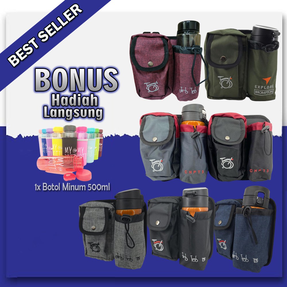 SP15D Brompton Tas Stang sepeda dengan tempat air minum sepeda lipat - FREE Botol Minum